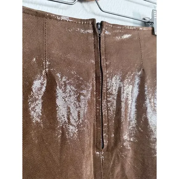 vintage TLC TWINS LEATHER COLLECTION brown shimmer 100% genuine y2k pencil skirt - Picture 5 of 8